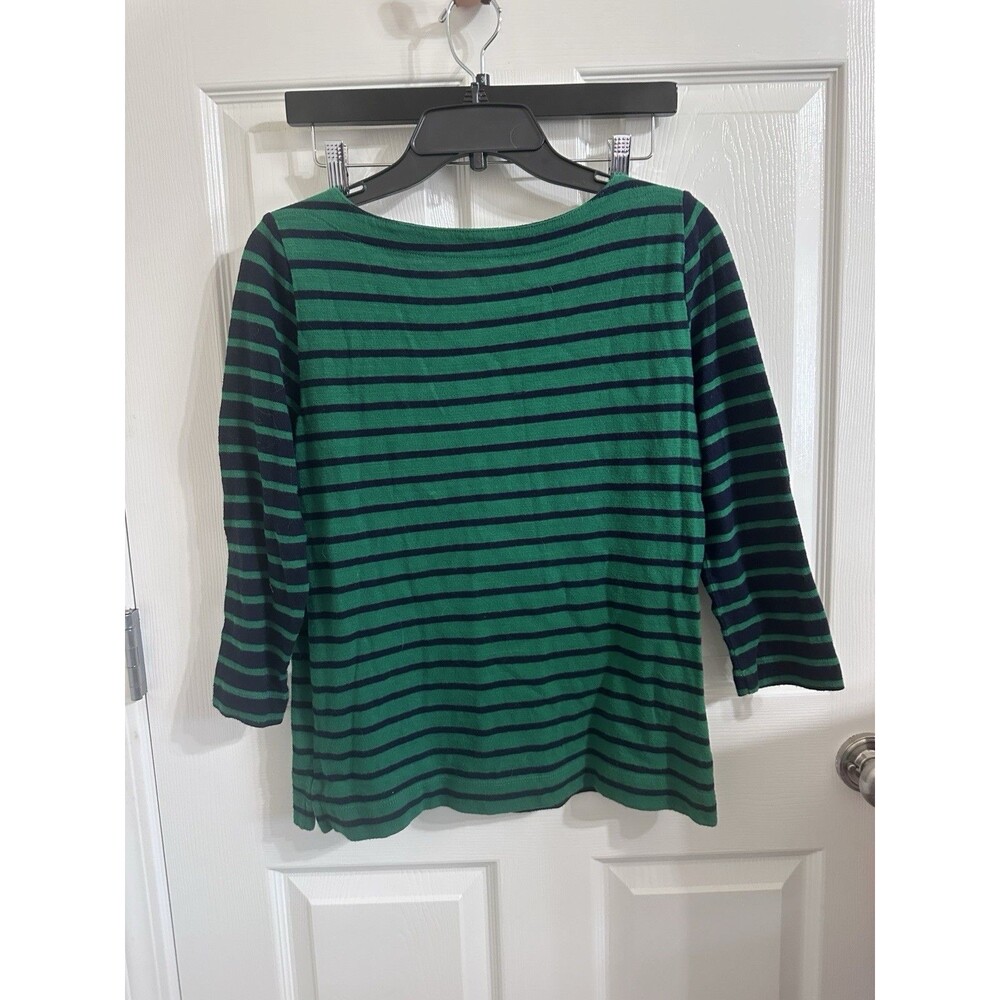 Natural Fiber 100% Cotton Loft Classic Preppy Navy Green Striped Pullover WomenM